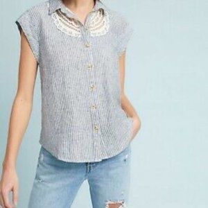 Anthropologie Maeve Blue Yoked linen Buttondown